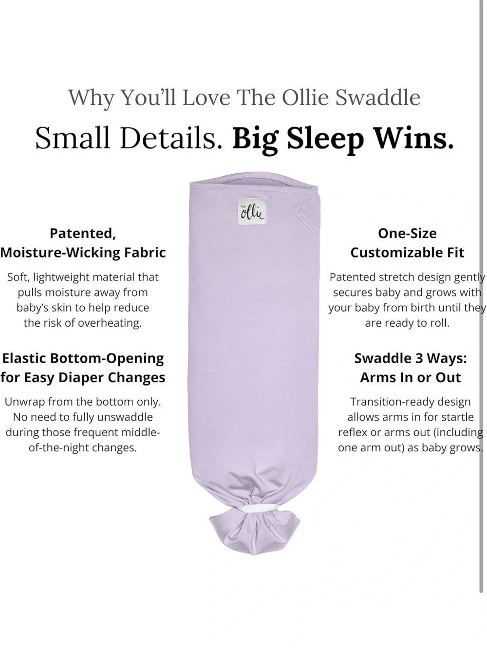 OLLIE World Swaddle One Size Lavender Preowned EXCELLENT Infant baby Wrap EUC
